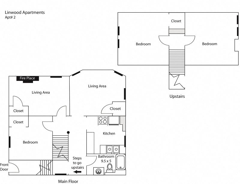 Floor plan for 3 beds, 1 bath, 2000 sqft